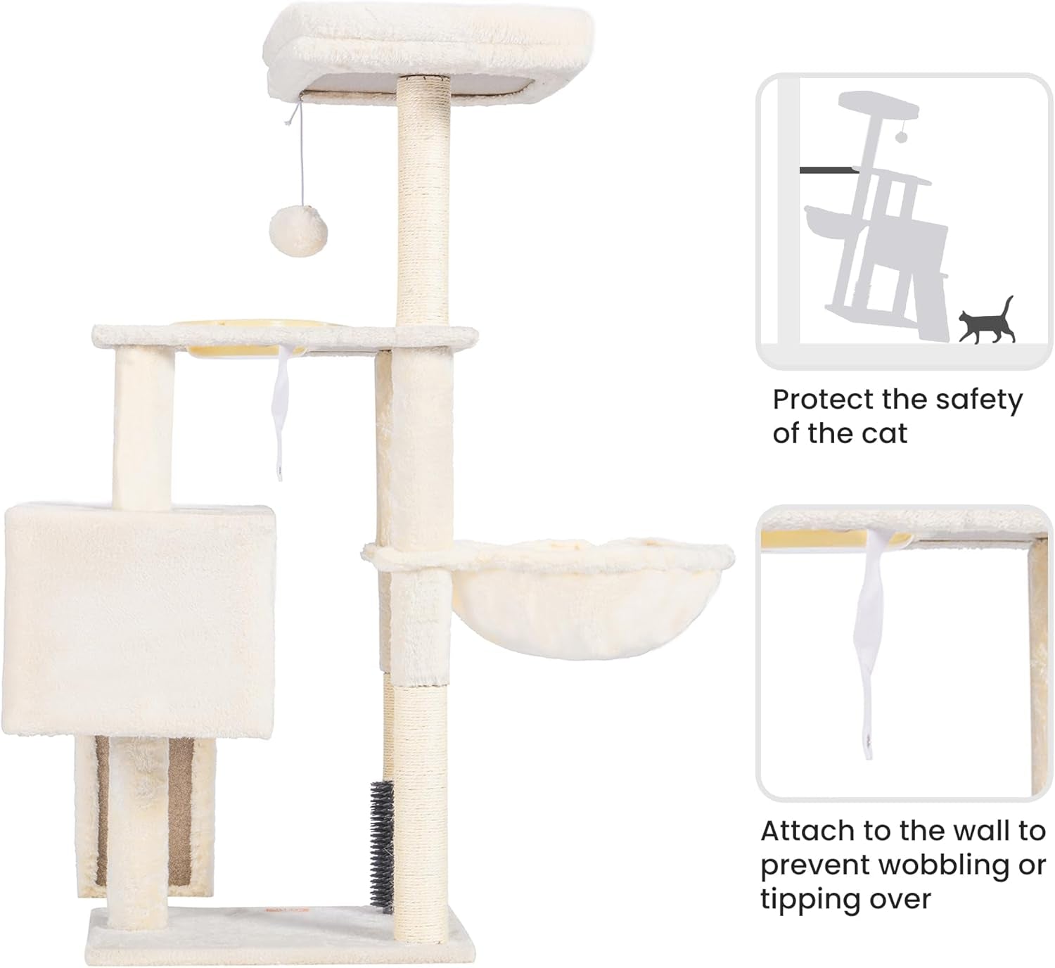 Cat Tree Tower with Self Groomer & Cozy Condo for Indoor Cats