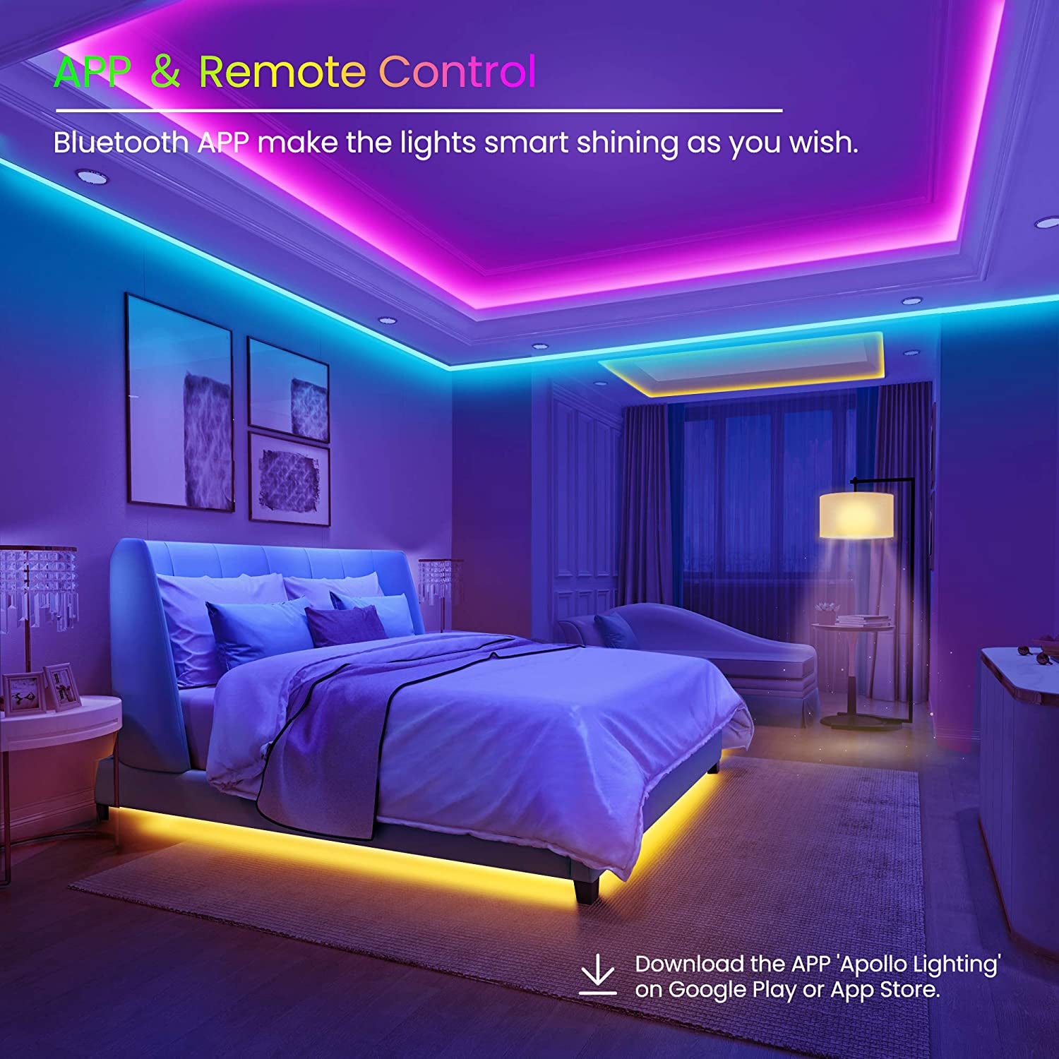 50Ft Bluetooth LED Strip Lights with Music Sync – Color Changing Light Strip with App & Remote