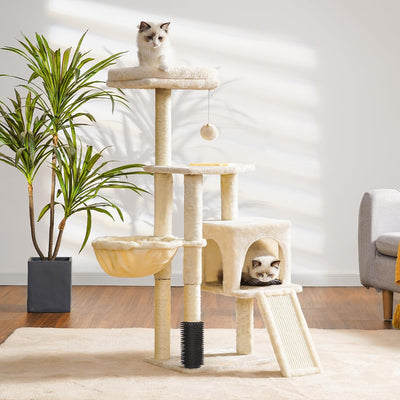 Cat Tree Tower with Self Groomer & Cozy Condo for Indoor Cats