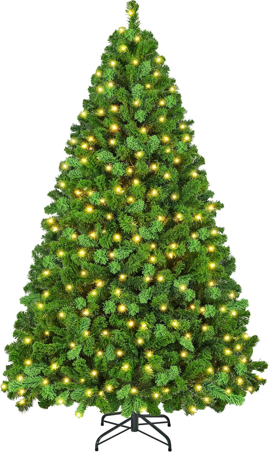 4.5Ft Snow Flocked Pre-Lit Christmas Tree with 150 Warm White Lights & Foldable Metal Stand