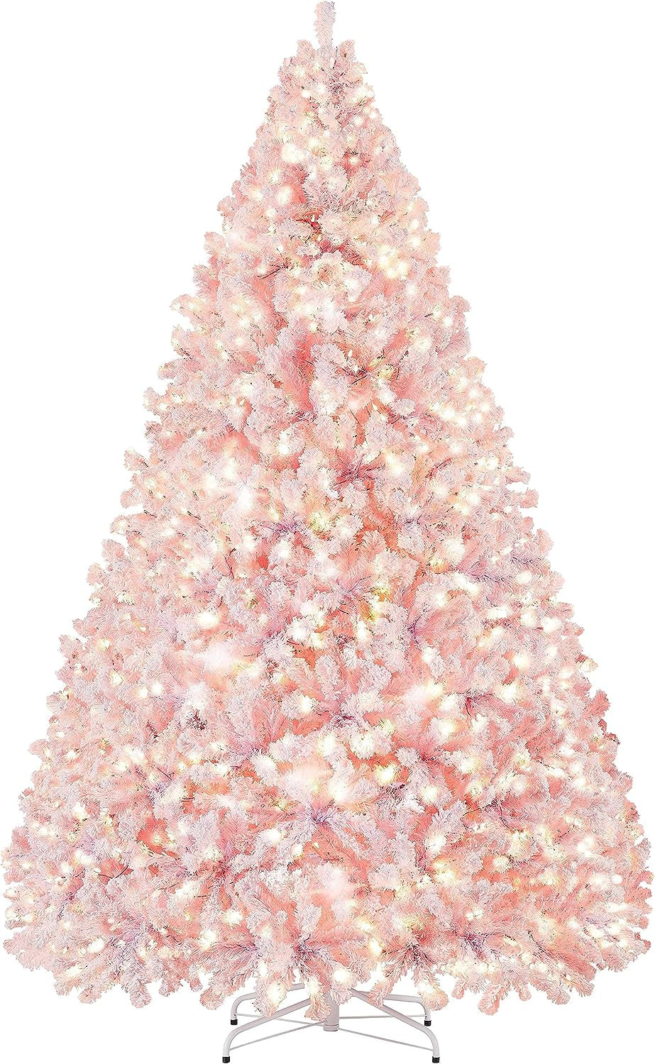 4.5Ft Snow Flocked Pre-Lit Christmas Tree with 150 Warm White Lights & Foldable Metal Stand