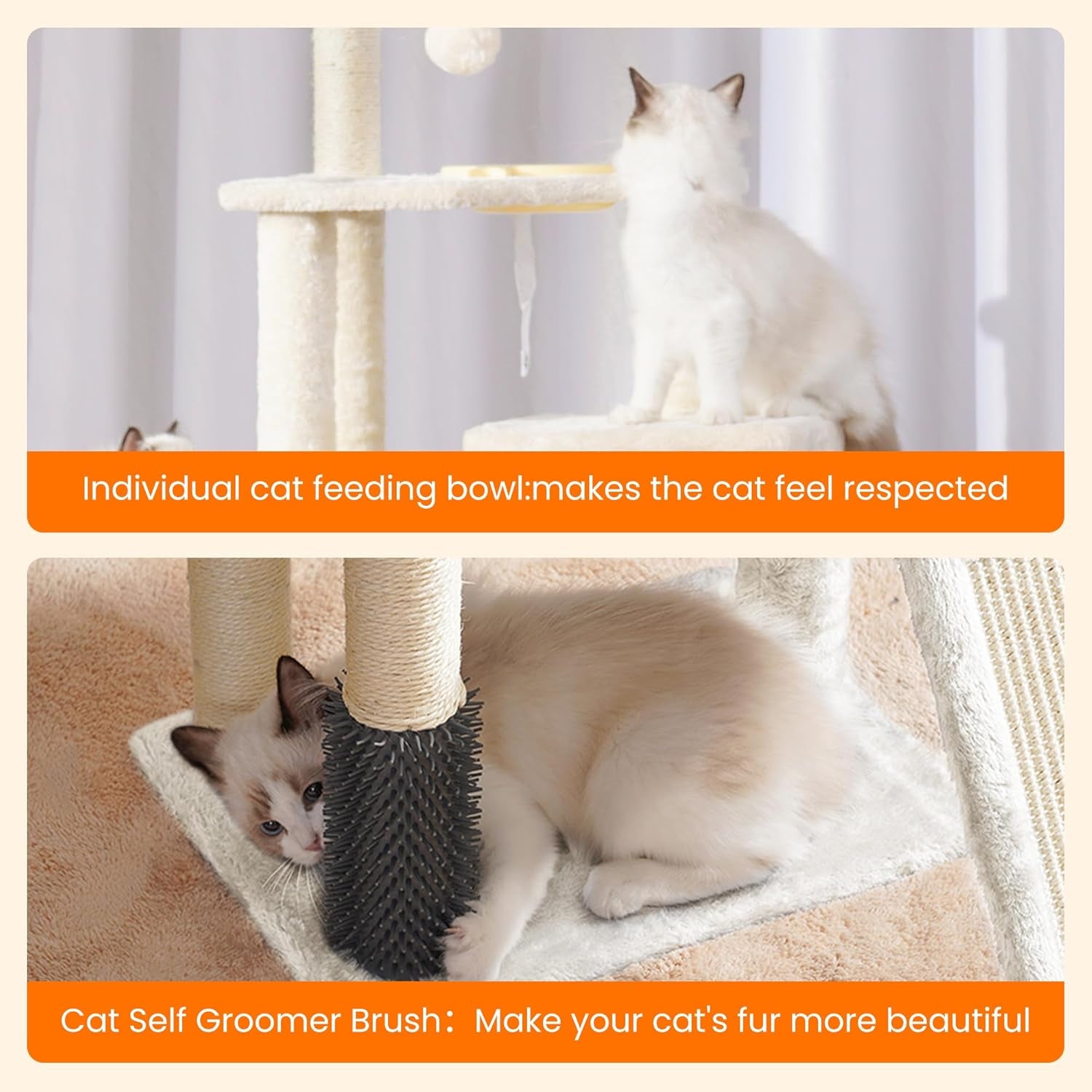 Cat Tree Tower with Self Groomer & Cozy Condo for Indoor Cats