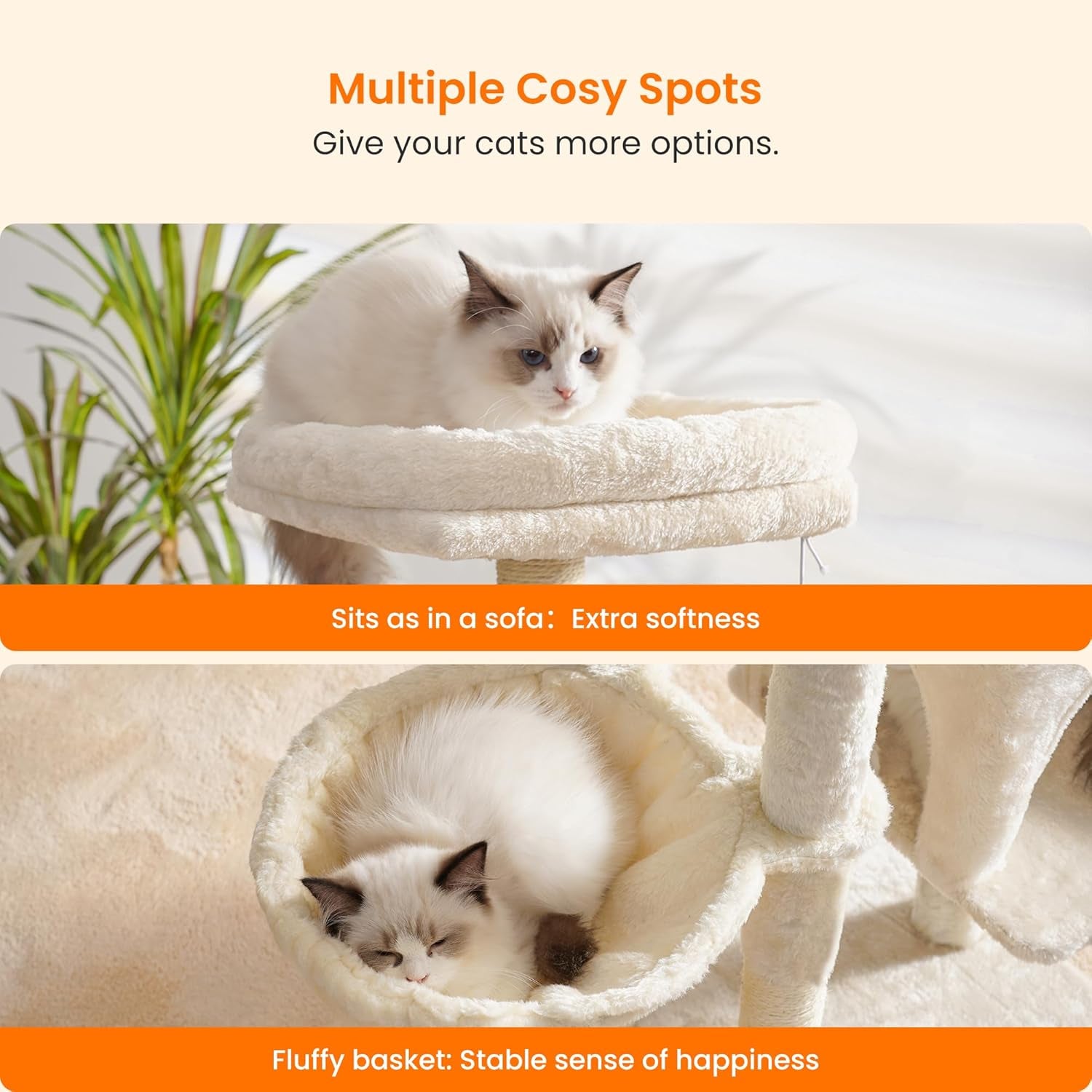 Cat Tree Tower with Self Groomer & Cozy Condo for Indoor Cats