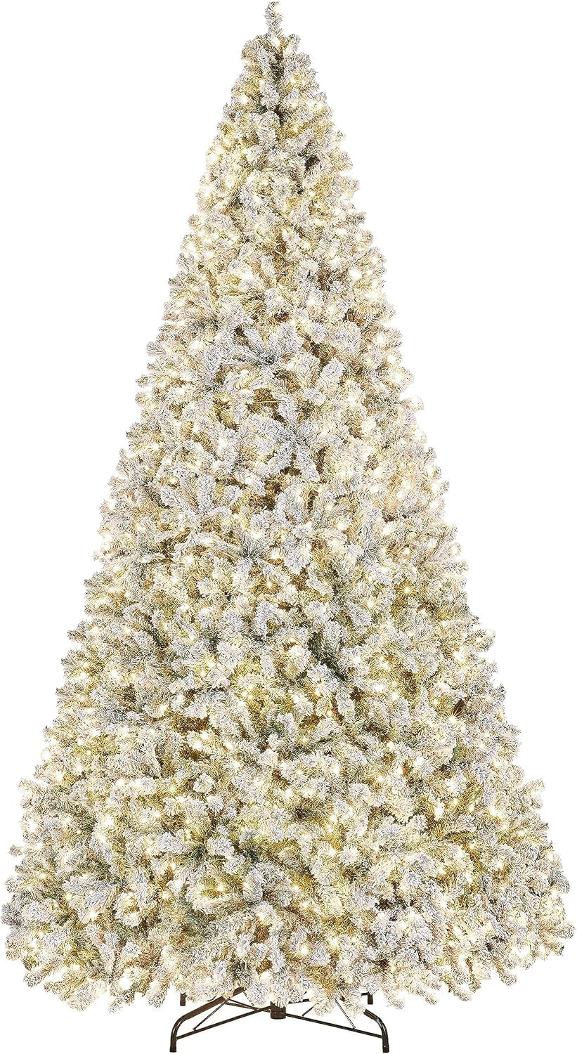 4.5Ft Snow Flocked Pre-Lit Christmas Tree with 150 Warm White Lights & Foldable Metal Stand