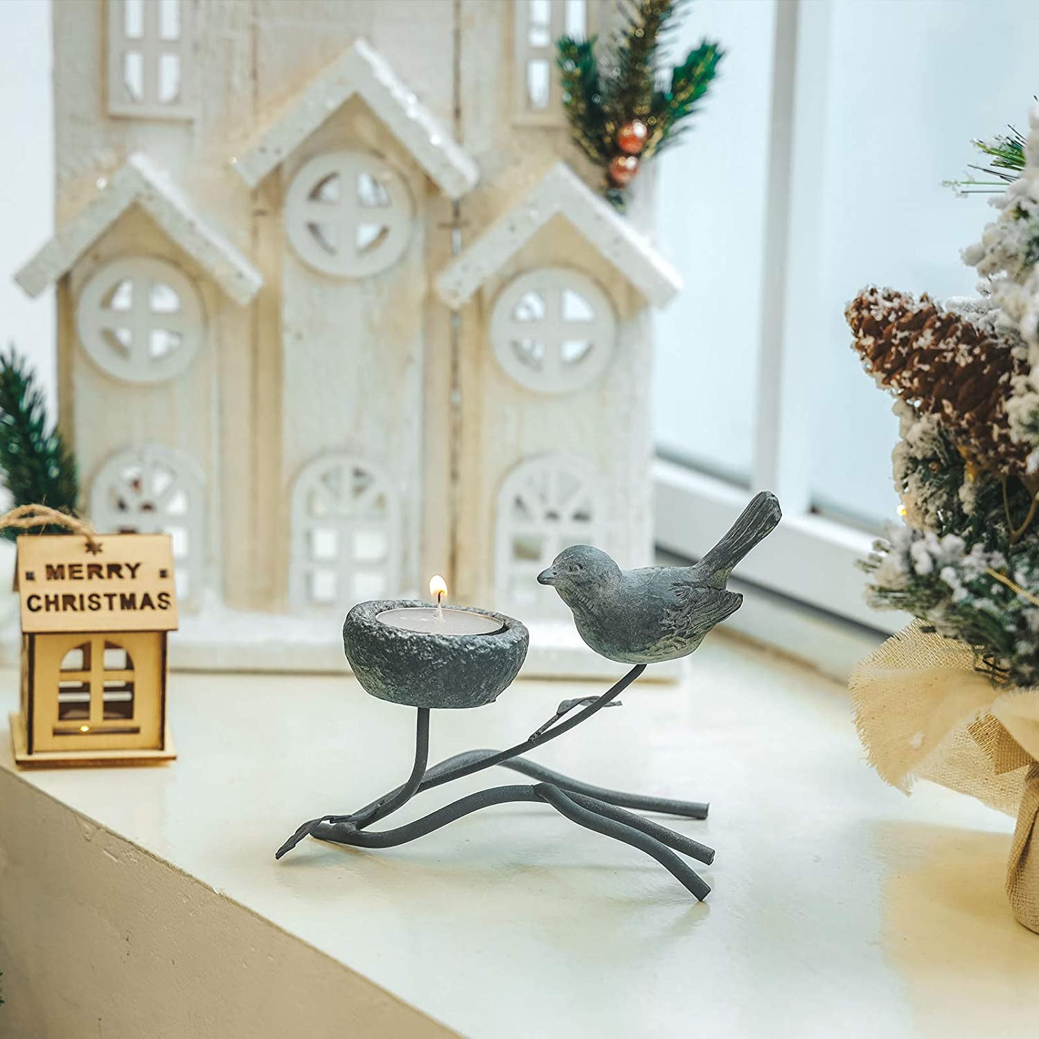 Vintage Bird & Nest Votive Candle Holder