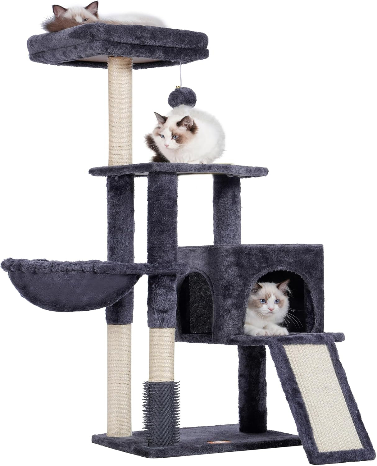 Cat Tree Tower with Self Groomer & Cozy Condo for Indoor Cats