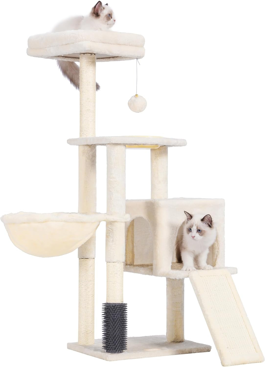 Cat Tree Tower with Self Groomer & Cozy Condo for Indoor Cats