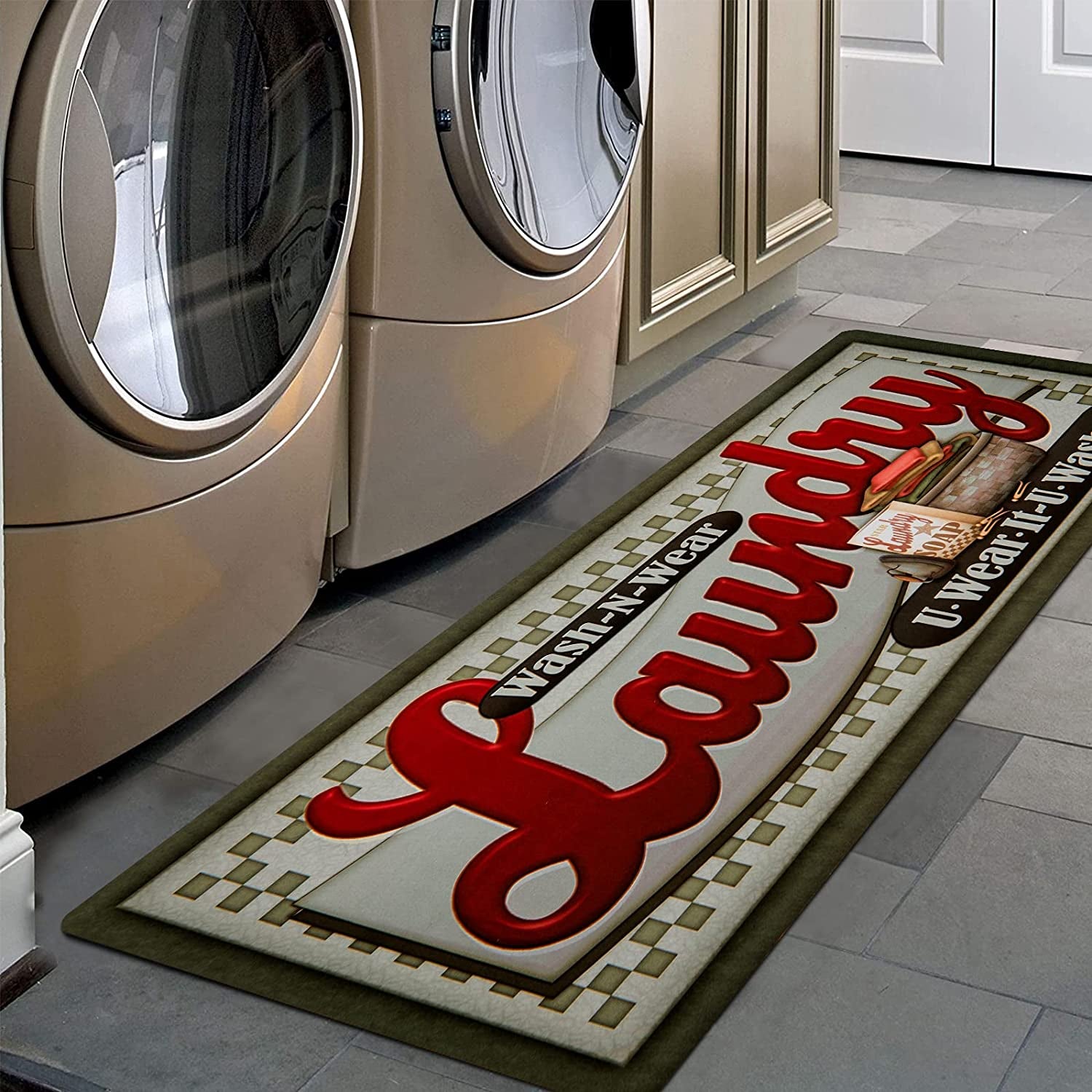 Waterproof Laundry Room Rug Runner 20"x48" – Non-Slip Washable Floor Mat for Kitchen & Bathroom