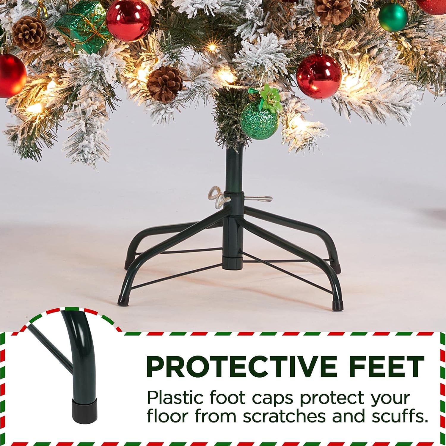 4.5Ft Snow Flocked Pre-Lit Christmas Tree with 150 Warm White Lights & Foldable Metal Stand