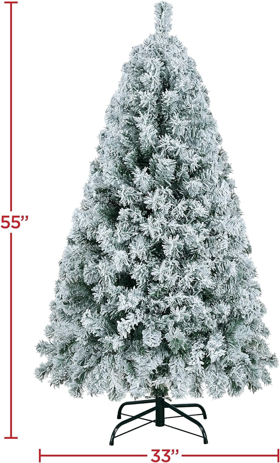 4.5Ft Snow Flocked Pre-Lit Christmas Tree with 150 Warm White Lights & Foldable Metal Stand