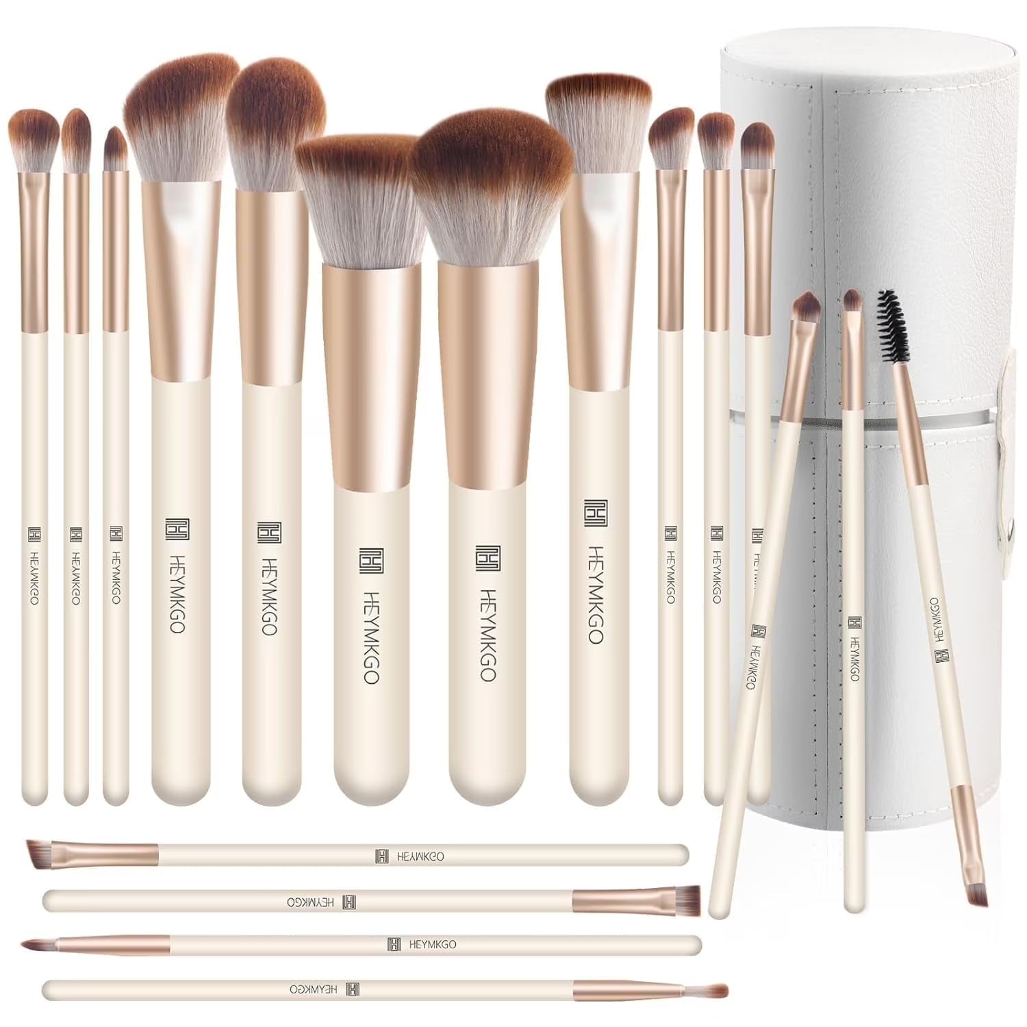 18Pcs Professional Apricot Makeup Brush Set with Travel Case – Soft Synthetic Brushes for Face & Eyes