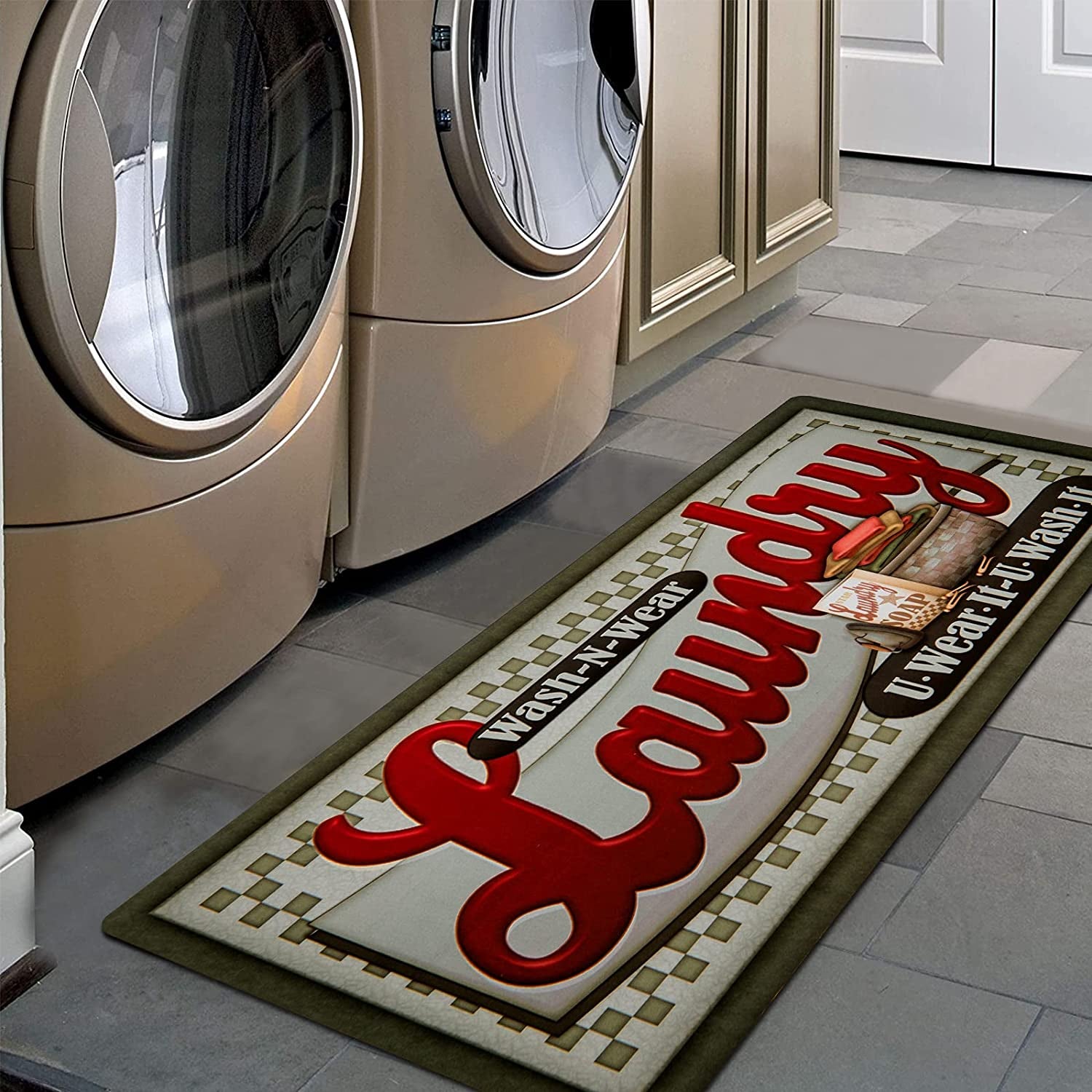 Waterproof Laundry Room Rug Runner 20"x48" – Non-Slip Washable Floor Mat for Kitchen & Bathroom