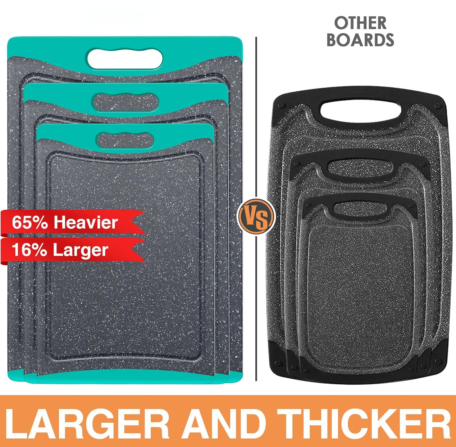 Extra Large Plastic Cutting Board Set of 3 – Non-Slip Dishwasher Safe with Juice Grooves