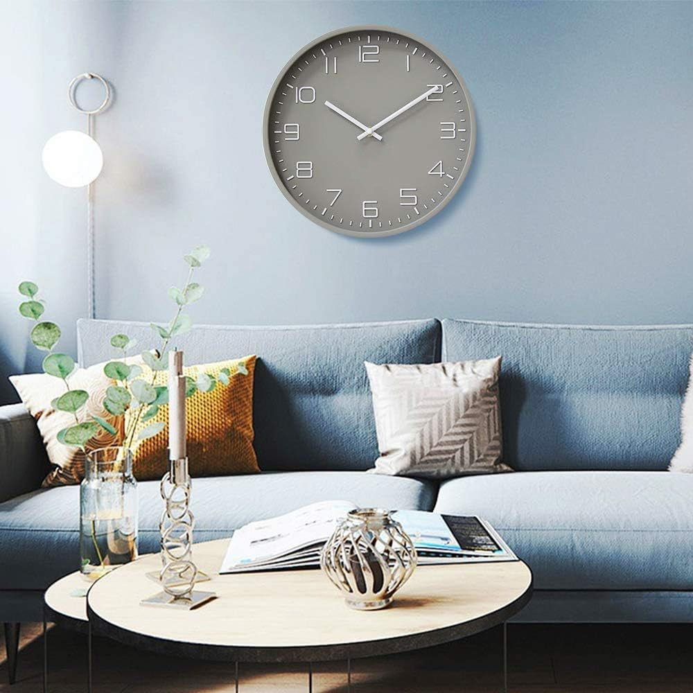 Silent Wall Clock for Living Room, Bedroom & Office – 12" Non-Ticking Battery Clock