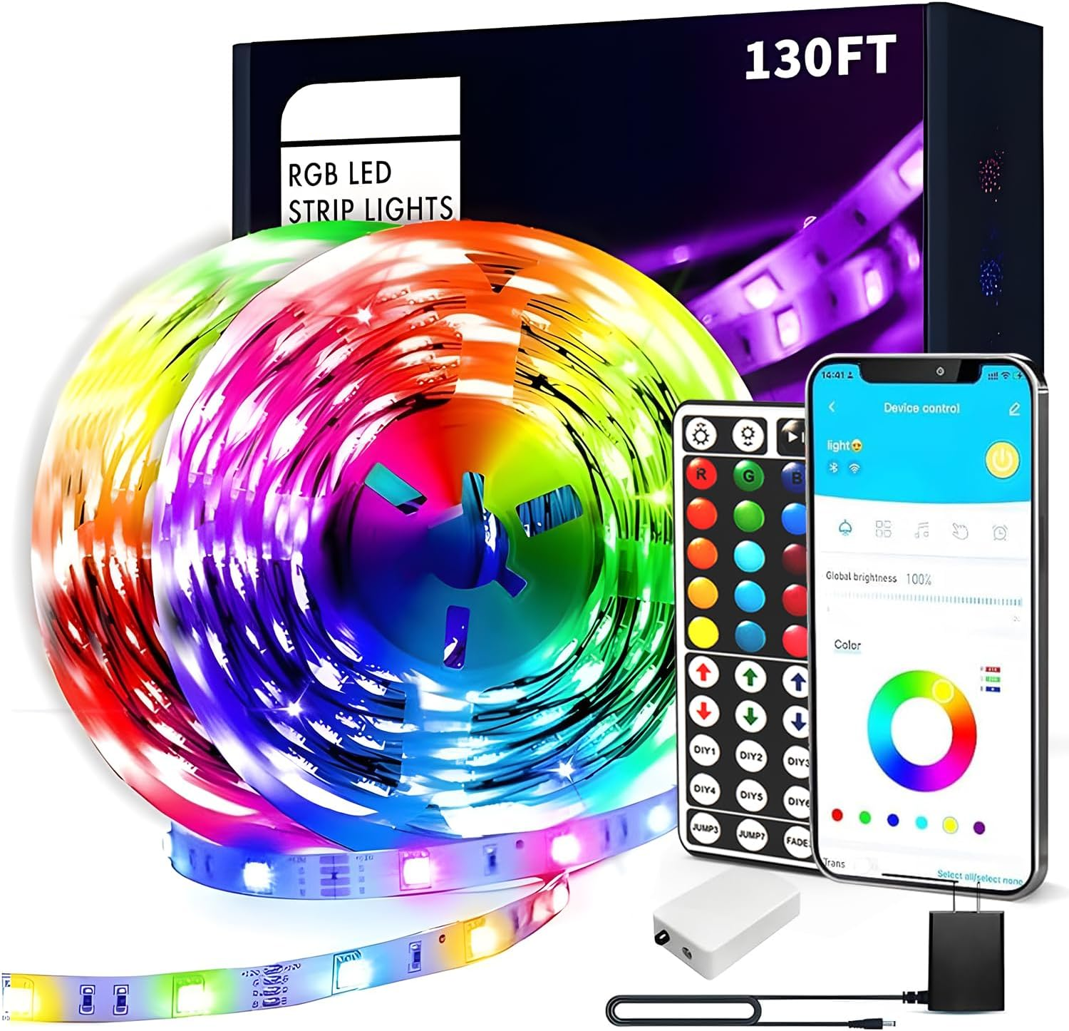 100Ft RGB LED Strip Lights with App & Remote – Music Sync Room Lighting