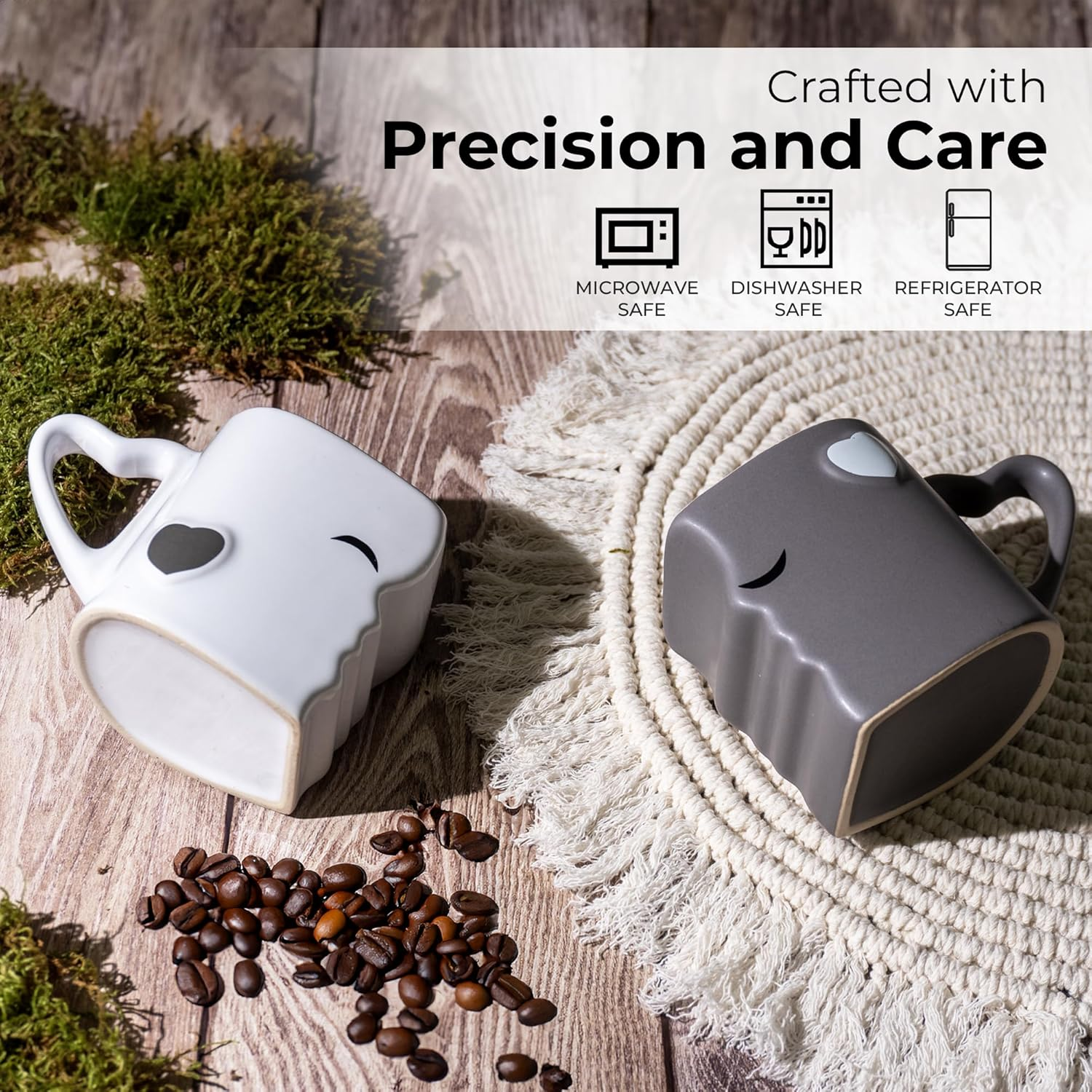 Couple Kissing Ceramic Coffee Mugs Set with Gift Box (Gray)