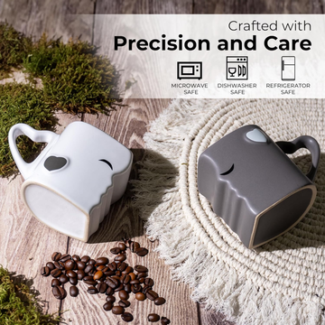 Couple Kissing Ceramic Coffee Mugs Set with Gift Box (Gray)