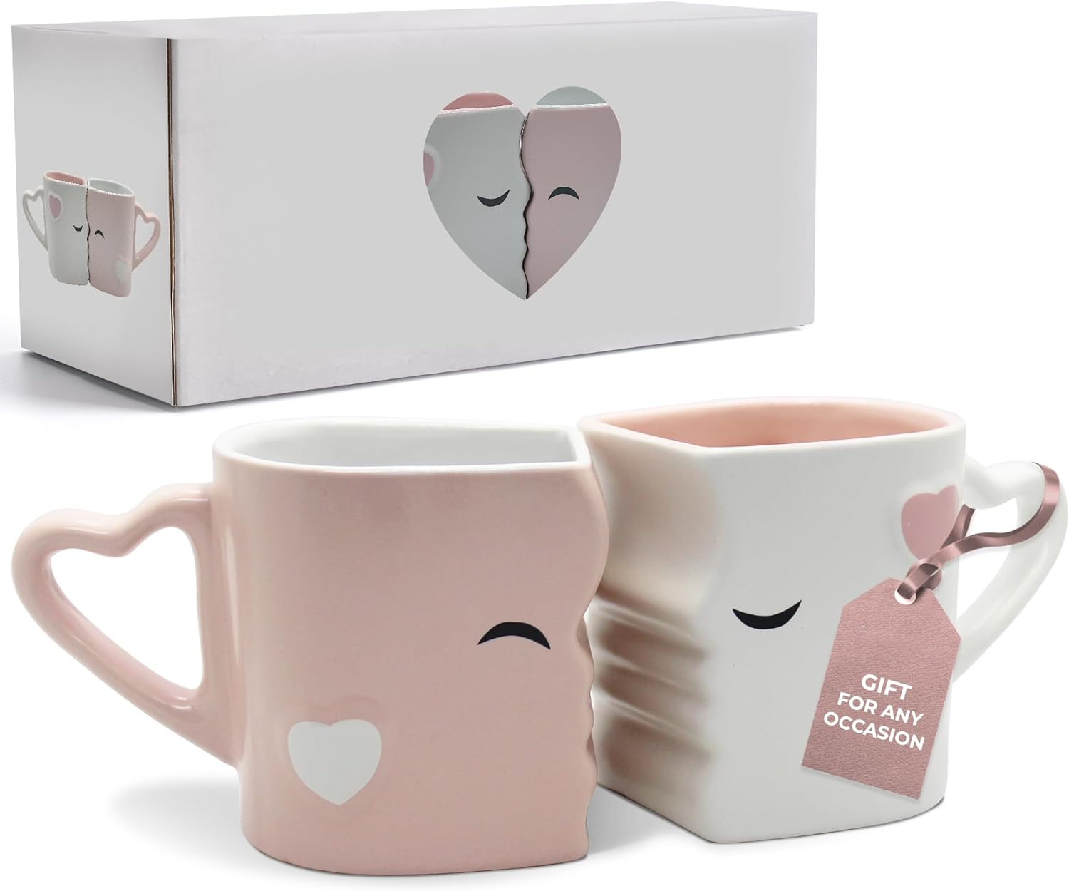 Couple Kissing Ceramic Coffee Mugs Set with Gift Box (Gray)