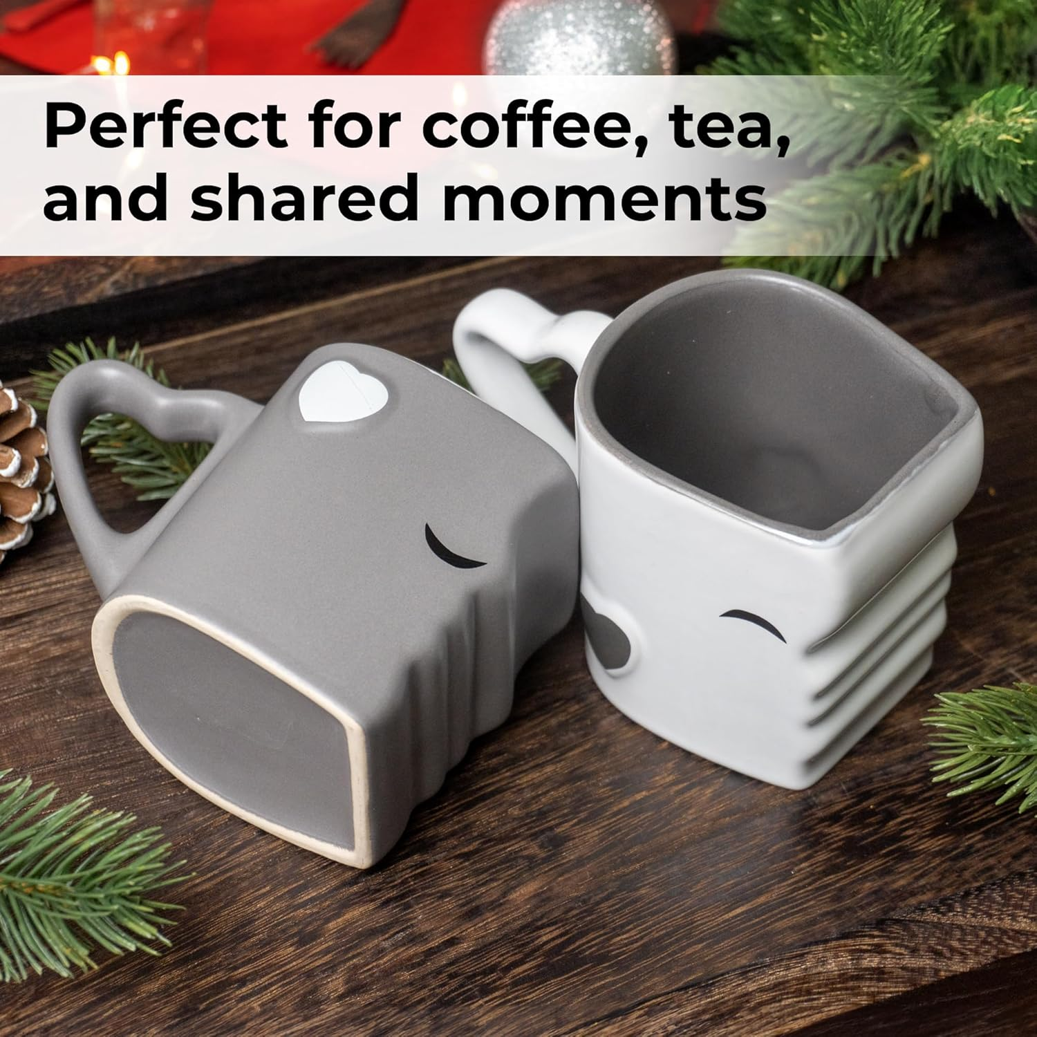 Couple Kissing Ceramic Coffee Mugs Set with Gift Box (Gray)
