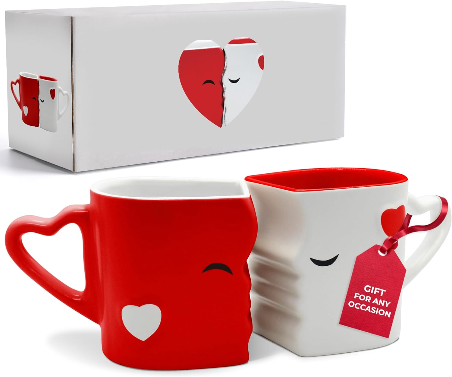 Couple Kissing Ceramic Coffee Mugs Set with Gift Box (Gray)
