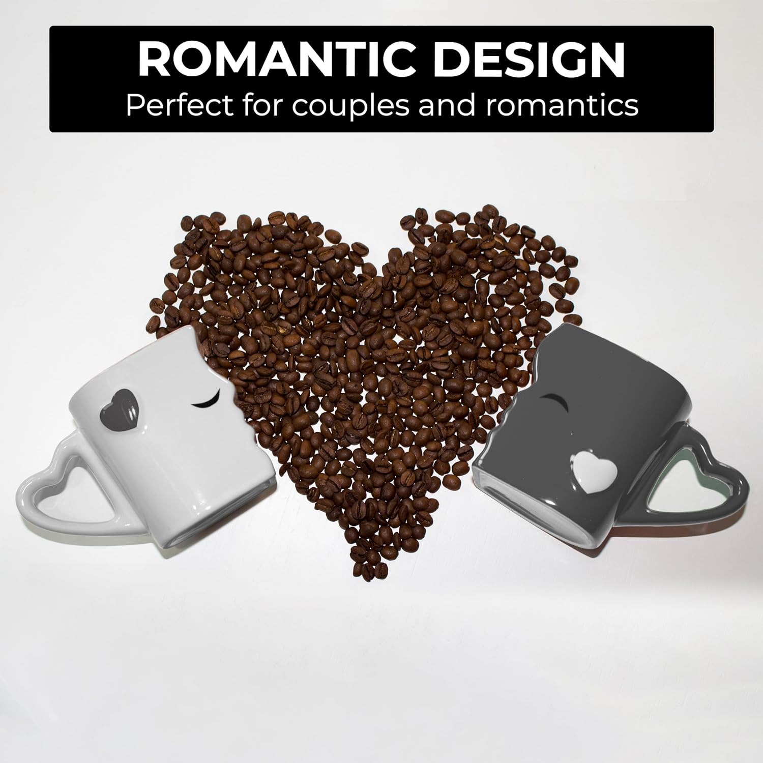 Couple Kissing Ceramic Coffee Mugs Set with Gift Box (Gray)