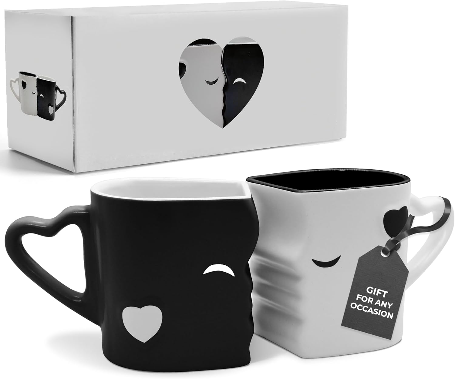 Couple Kissing Ceramic Coffee Mugs Set with Gift Box (Gray)