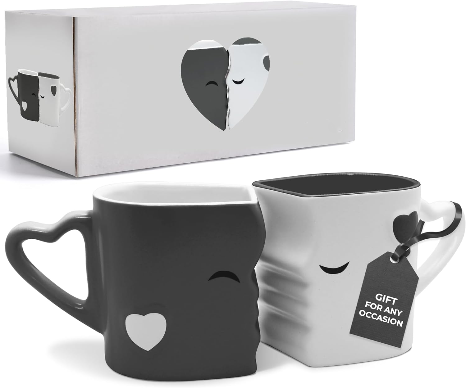 Couple Kissing Ceramic Coffee Mugs Set with Gift Box (Gray)