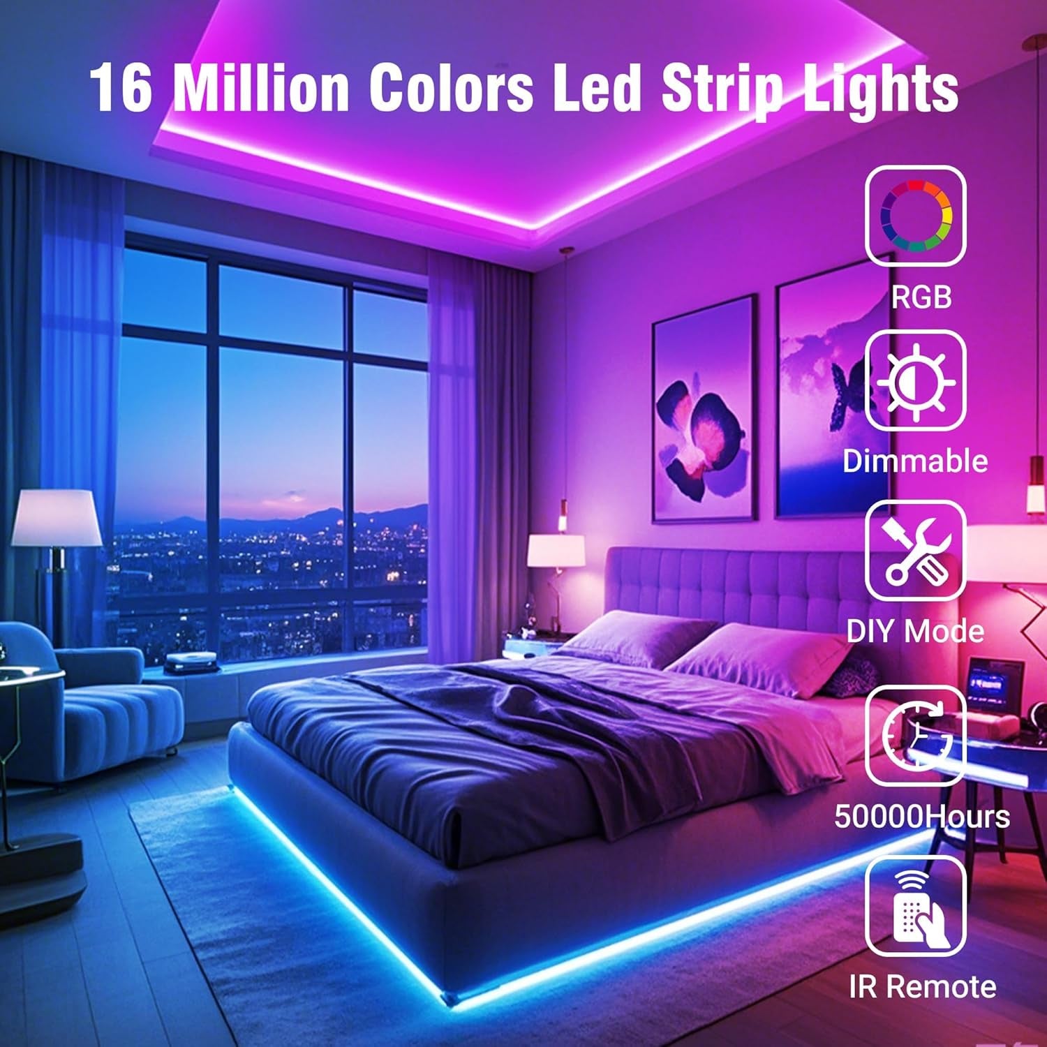 100Ft RGB LED Strip Lights with App & Remote – Music Sync Room Lighting