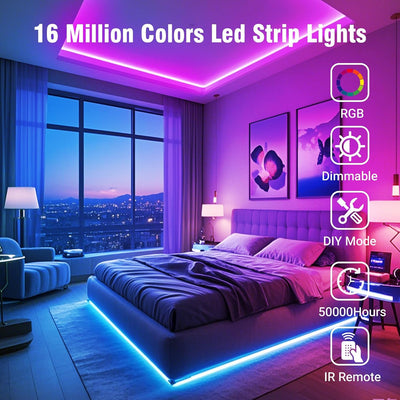 100Ft RGB LED Strip Lights with App & Remote – Music Sync Room Lighting
