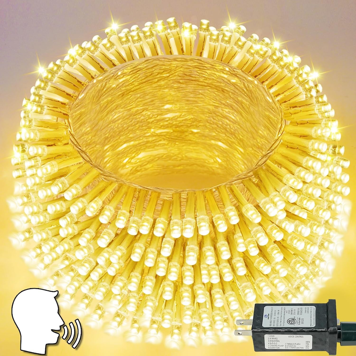 200 LED Warm White Christmas String Lights – 66FT Waterproof with Timer & 13 Modes