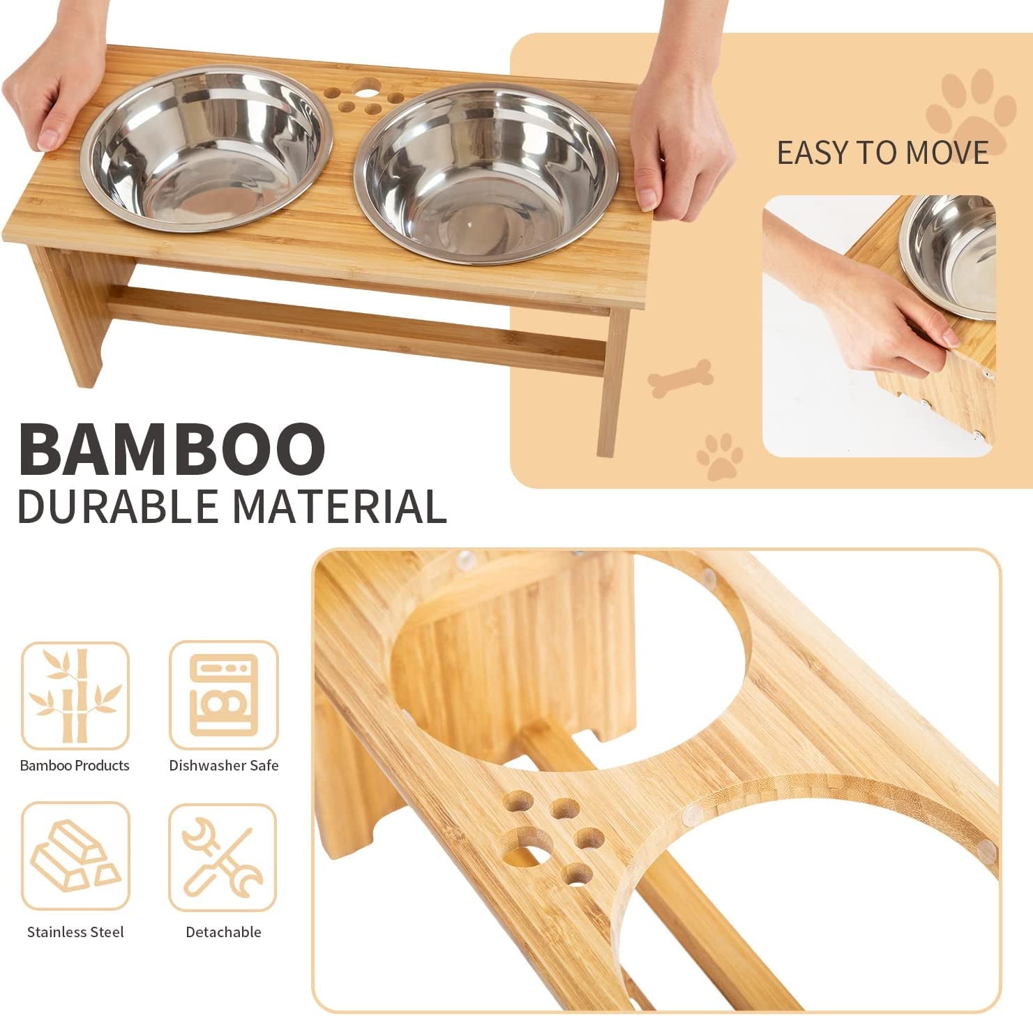 Bamboo Raised Pet Bowls with Stand – Elevated Cat & Small Dog Feeder Set
