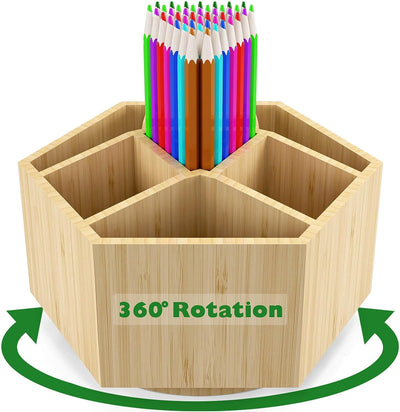 Bamboo Rotating Art Supply Organizer
