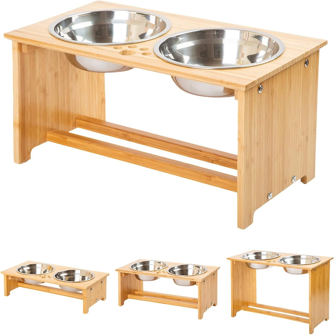 Bamboo Raised Pet Bowls with Stand – Elevated Cat & Small Dog Feeder Set