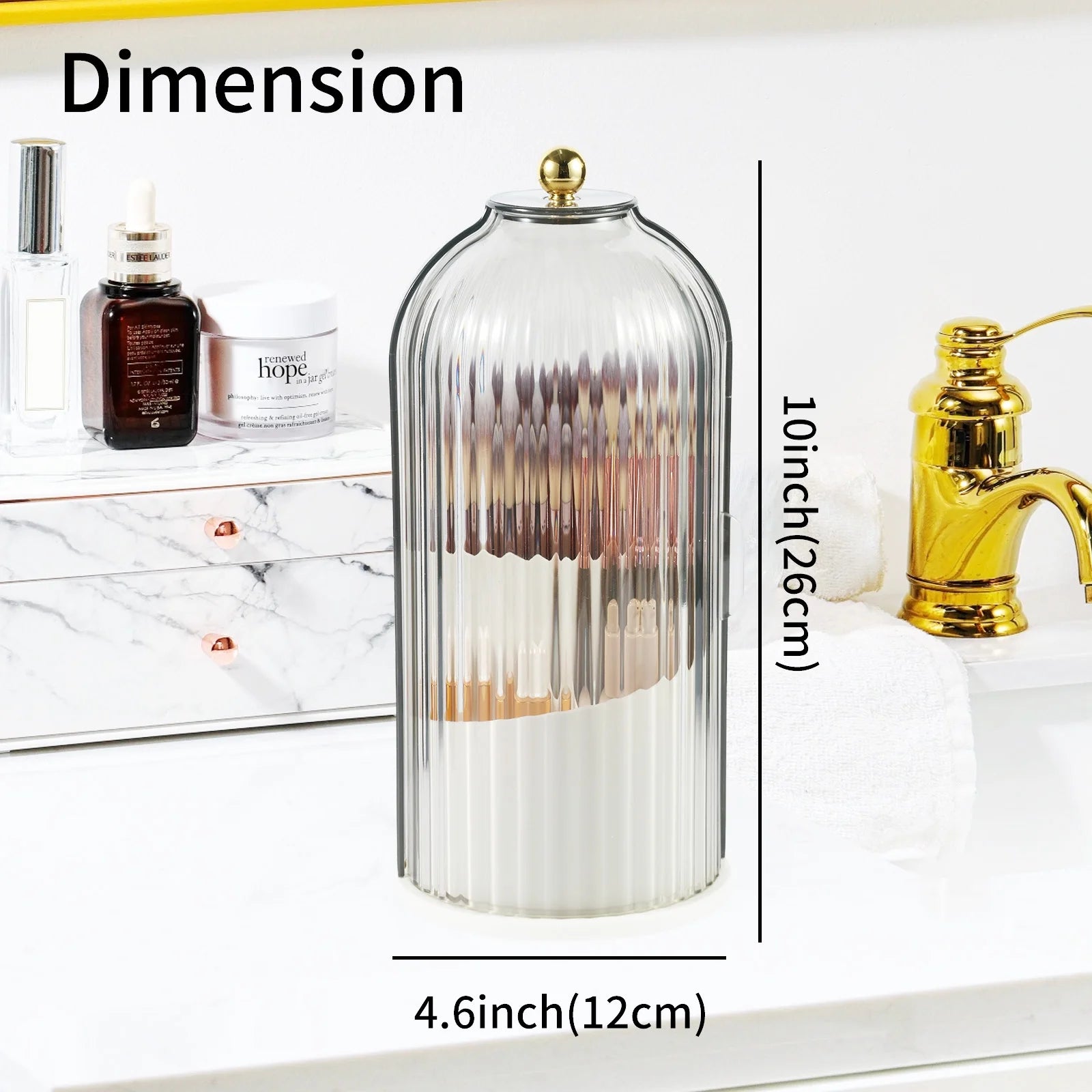 360° Rotating Makeup Brush Organizer with Lid – Clear Dustproof Holder for Vanity & Bathroom