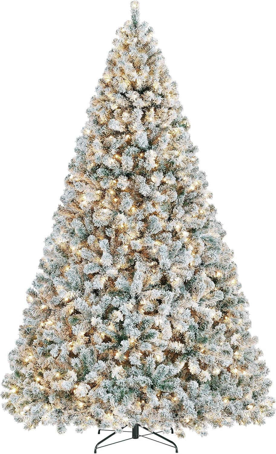 4.5Ft Snow Flocked Pre-Lit Christmas Tree with 150 Warm White Lights & Foldable Metal Stand