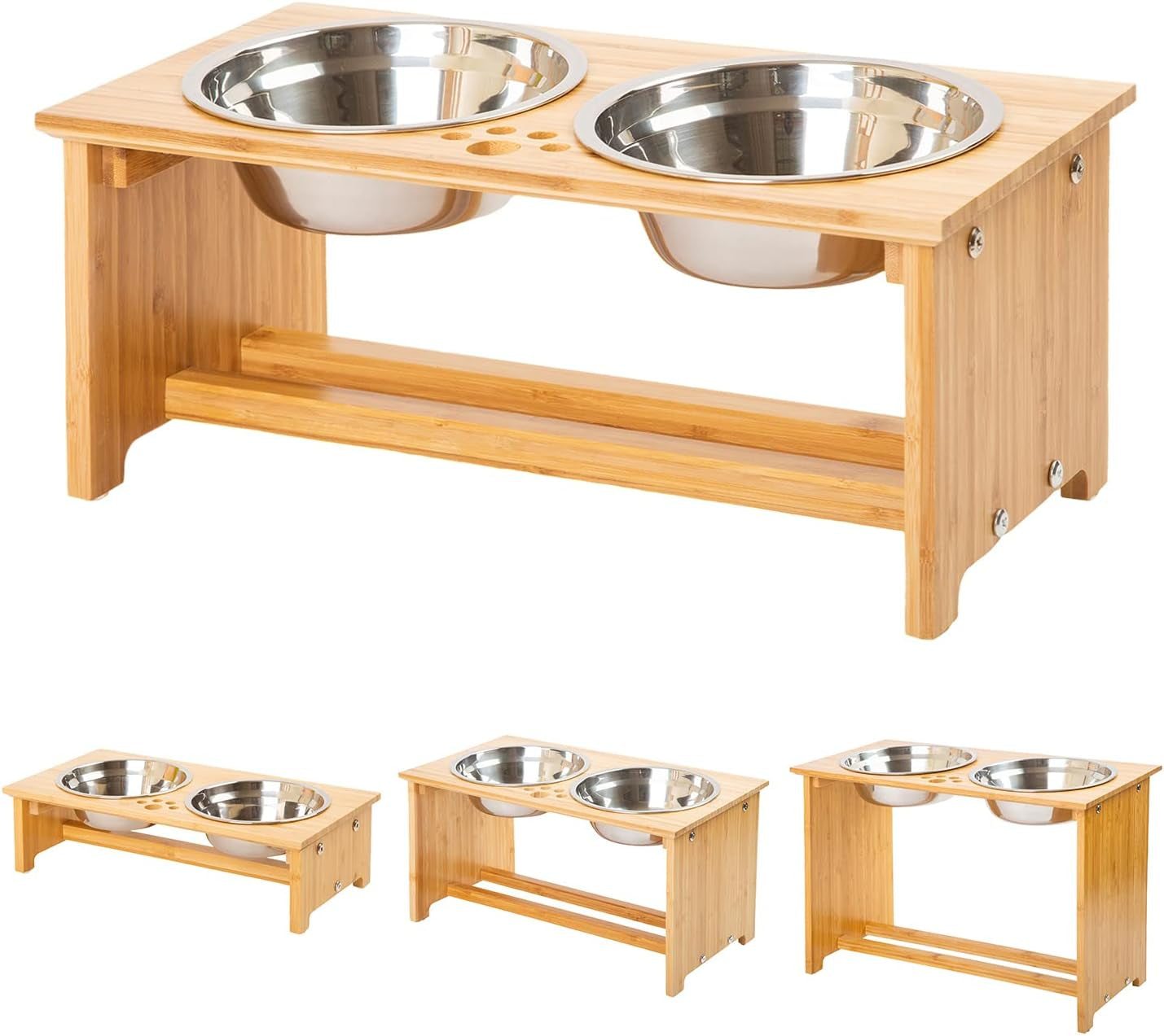 Bamboo Raised Pet Bowls with Stand – Elevated Cat & Small Dog Feeder Set