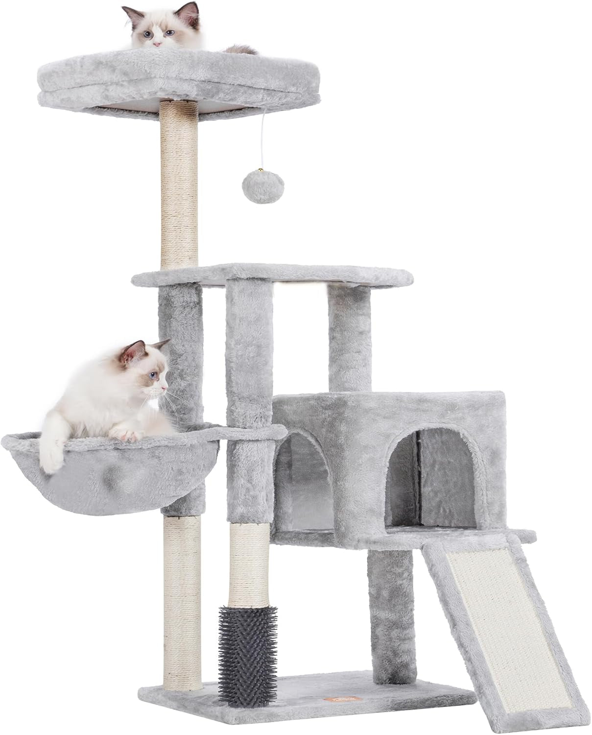 Cat Tree Tower with Self Groomer & Cozy Condo for Indoor Cats