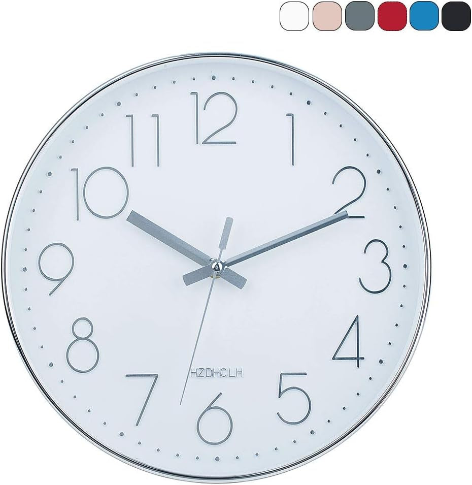 Silent Wall Clock for Living Room, Bedroom & Office – 12" Non-Ticking Battery Clock