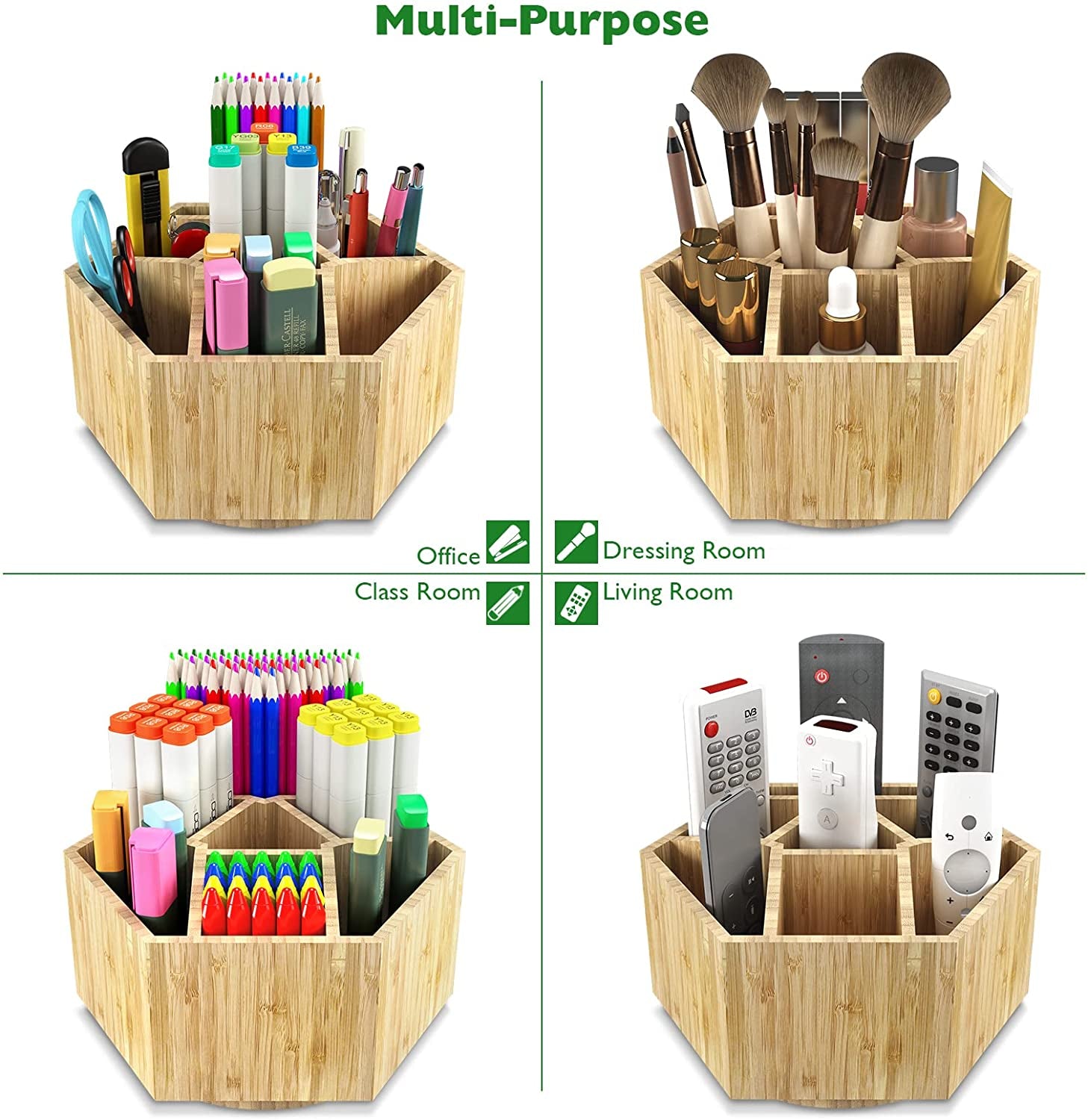 Bamboo Rotating Art Supply Organizer