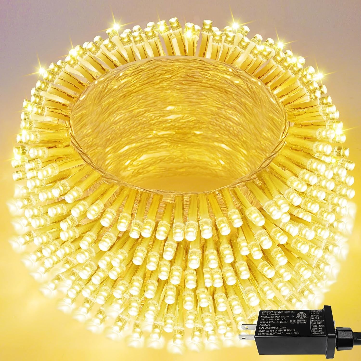 200 LED Warm White Christmas String Lights – 66FT Waterproof with Timer & 13 Modes