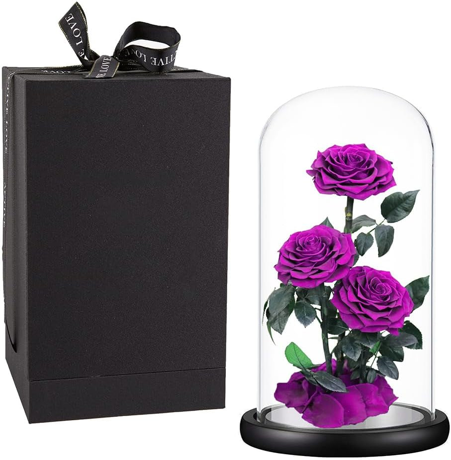 Purple Preserved Rose in Glass Dome Gift