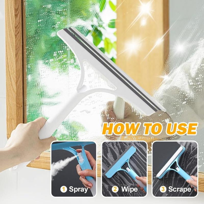 3-in-1 Window Cleaning Tool – Spray Squeegee & Scraper for Glass, Mirrors & Shower Doors