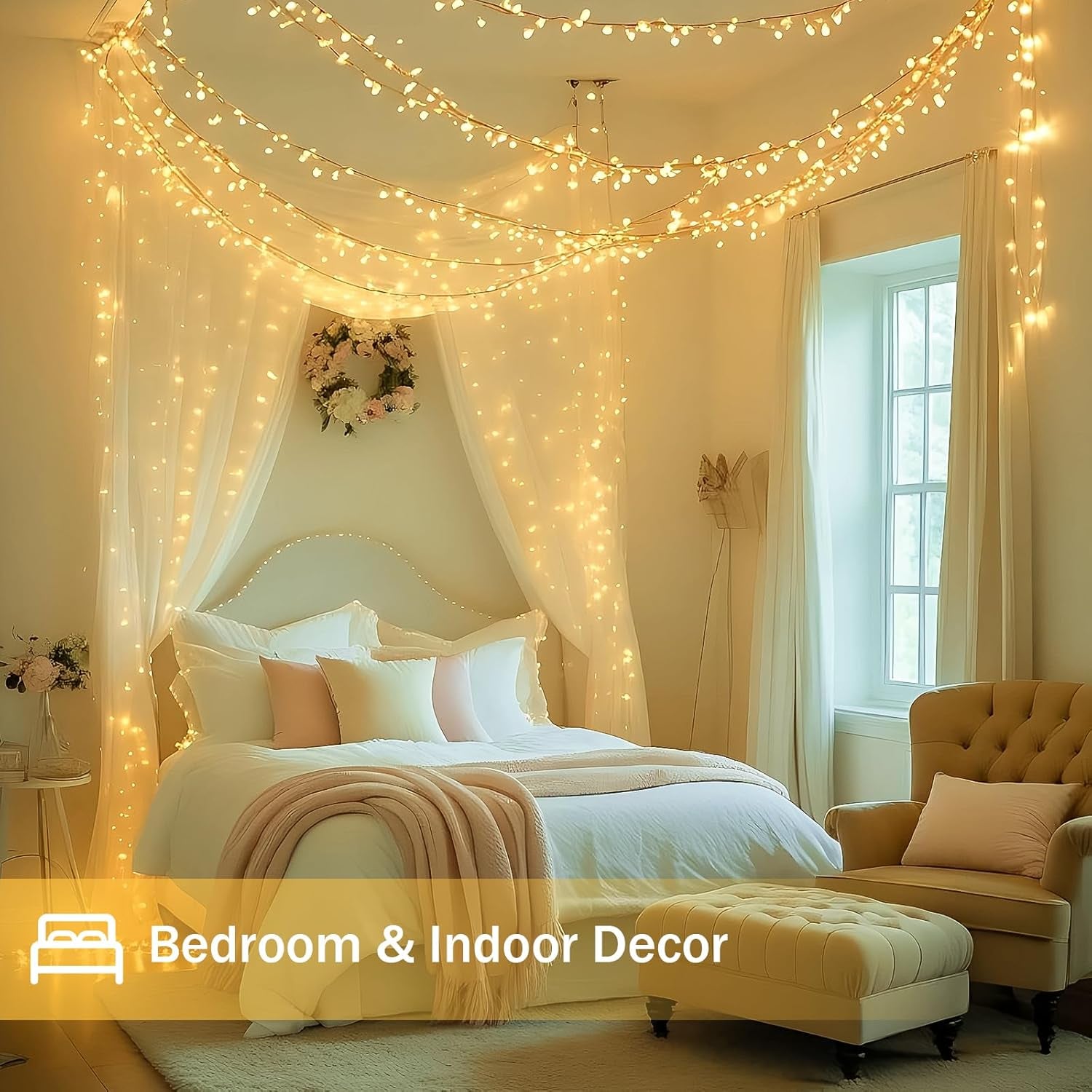 200 LED Warm White Christmas String Lights – 66FT Waterproof with Timer & 13 Modes