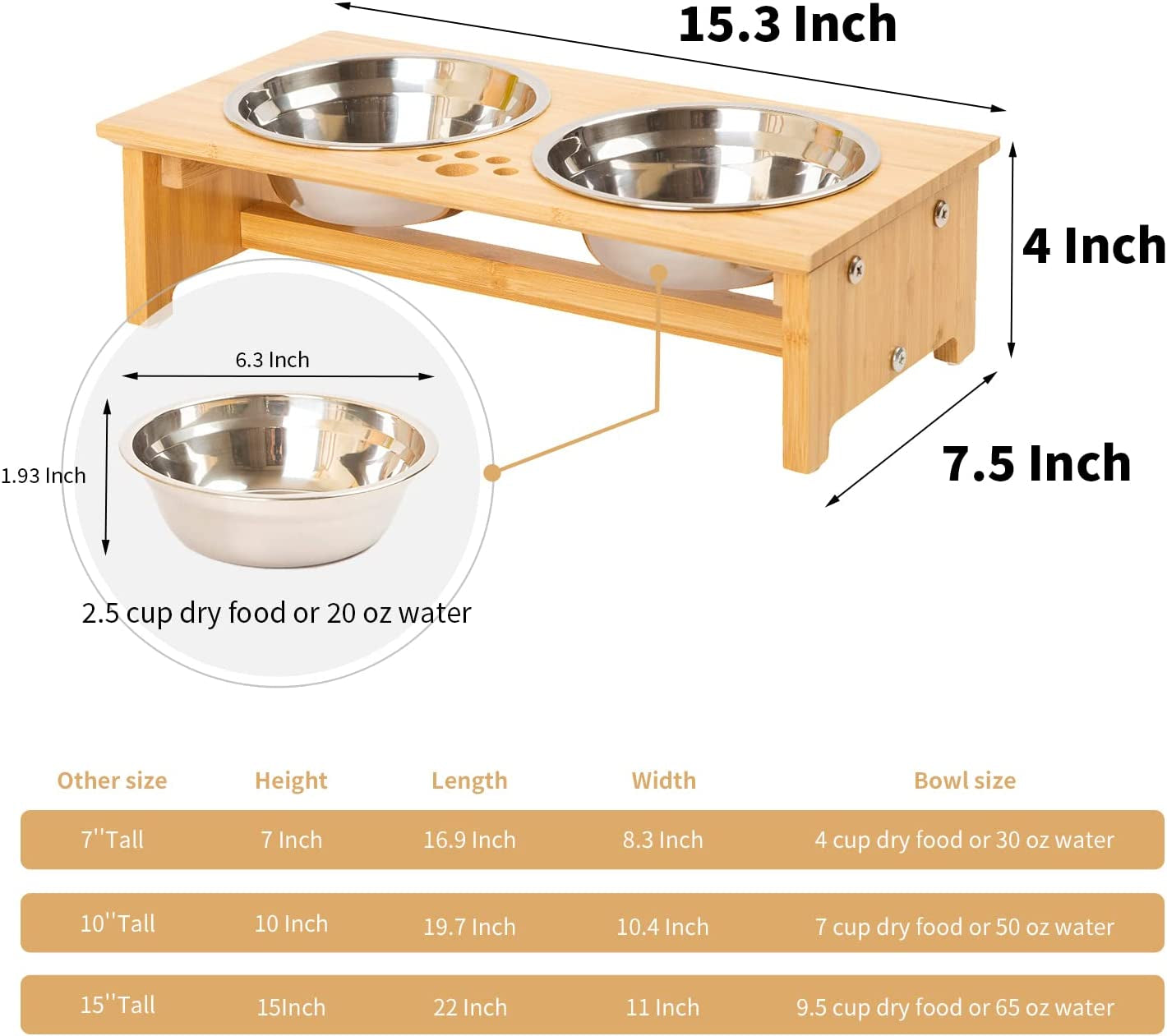 Bamboo Raised Pet Bowls with Stand – Elevated Cat & Small Dog Feeder Set