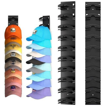 Hat Organizer for Baseball Caps 2Pack, Hat Rack for Wall with Strong Adhesive Hold up to 20 Hats, Hat Hanger Holder Display for Door Closet, Cap Organizer Storage Multilayer Two Mounting Option(Black)