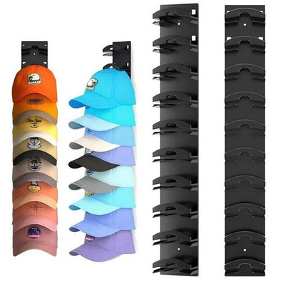 Hat Organizer for Baseball Caps 2Pack, Hat Rack for Wall with Strong Adhesive Hold up to 20 Hats, Hat Hanger Holder Display for Door Closet, Cap Organizer Storage Multilayer Two Mounting Option(Black)
