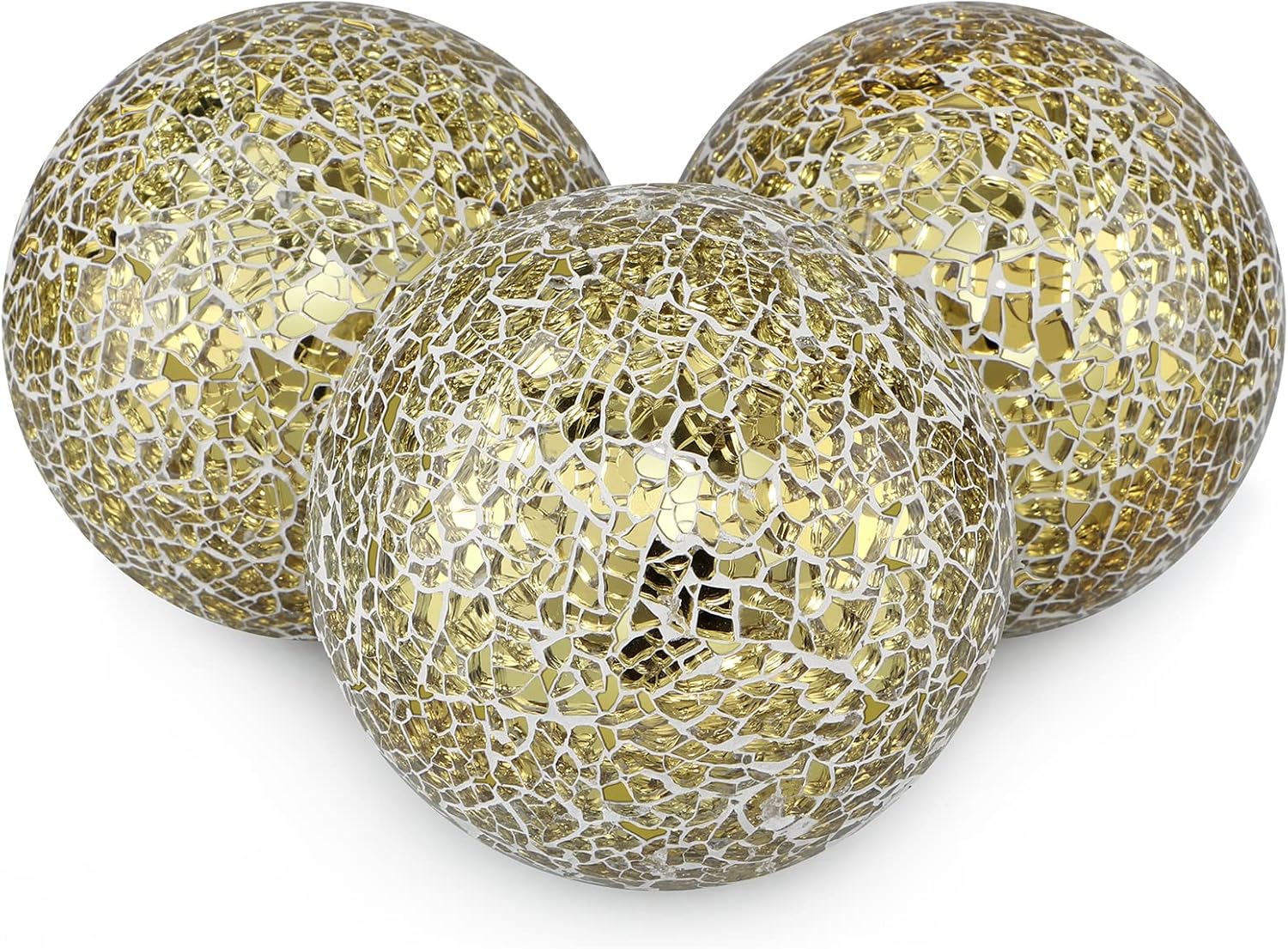 Gold Mosaic Decorative Orbs Set of 3 – 4" Centerpiece Balls