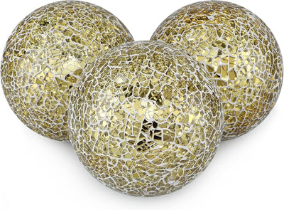 Gold Mosaic Decorative Orbs Set of 3 – 4" Centerpiece Balls