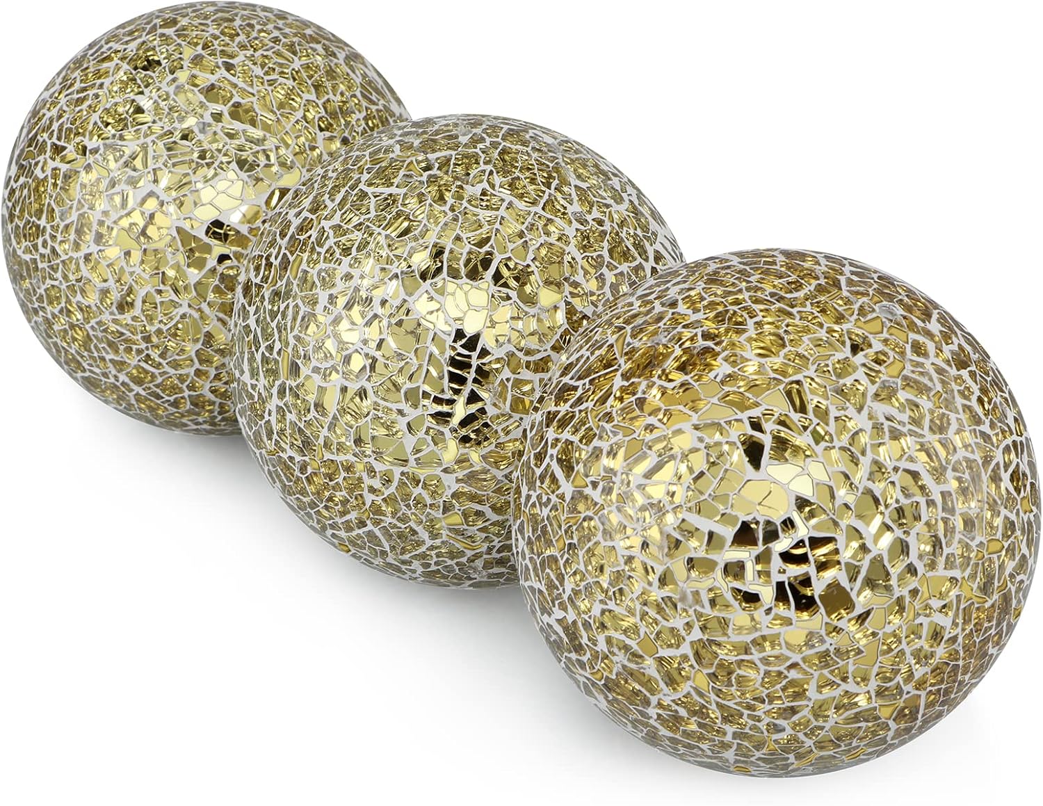 Gold Mosaic Decorative Orbs Set of 3 – 4" Centerpiece Balls