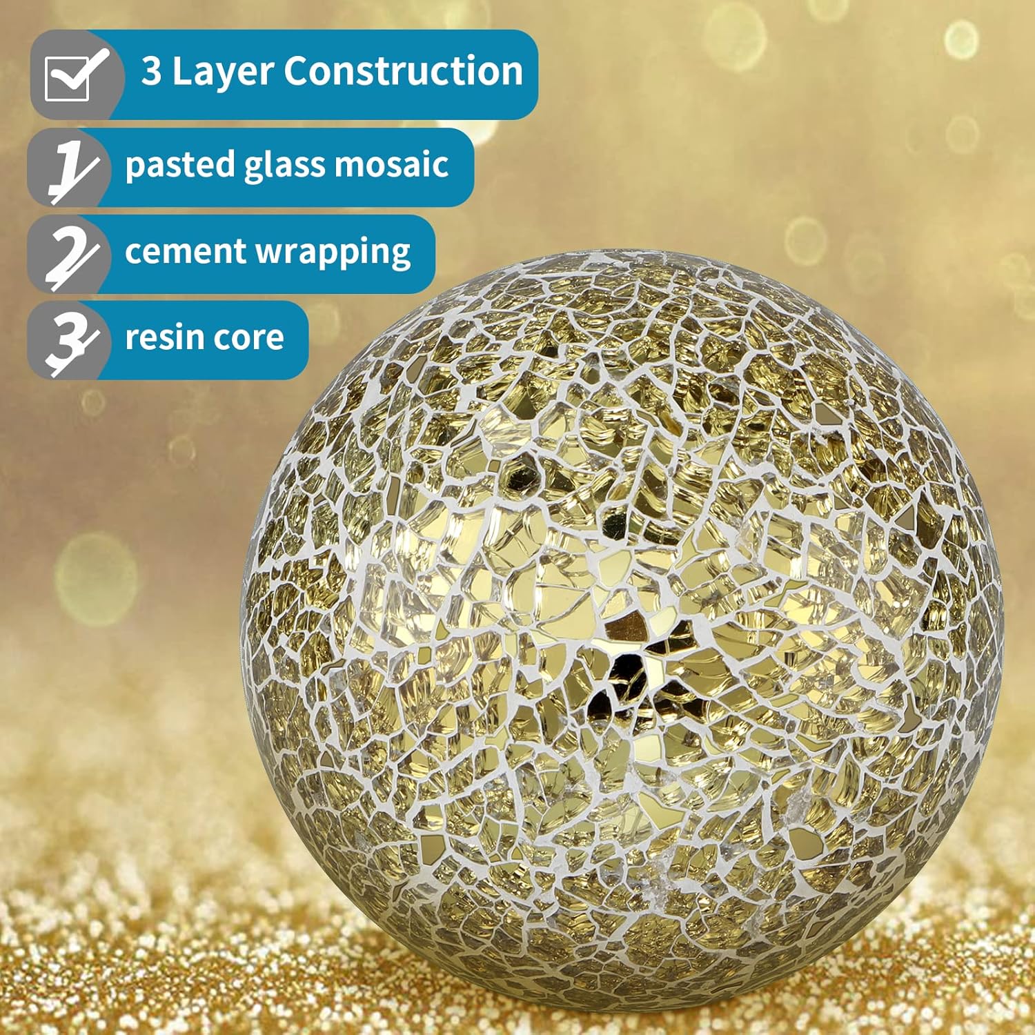 Gold Mosaic Decorative Orbs Set of 3 – 4" Centerpiece Balls